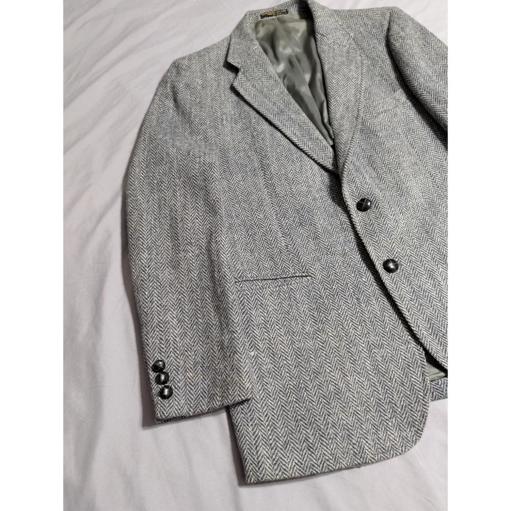 Vintage Harris Tweed Blazer Mens 40 42 Gray Herringbone Wool Anderson-Little USA